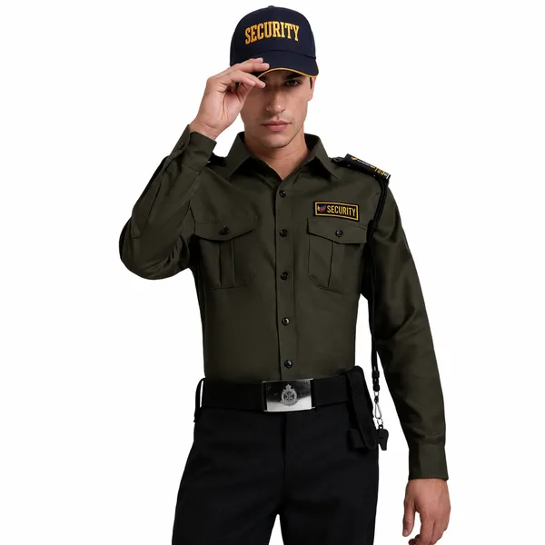 OLIVE_GREEN_Cotton_Blend_Premium_Trovine_Security_Guard_UNIFORM_Shirt_For_Men