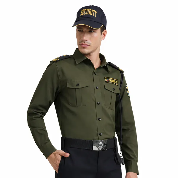 OLIVE_GREEN_Cotton_Blend_Premium_Trovine_Security_Guard_UNIFORM_Shirt_For_Men