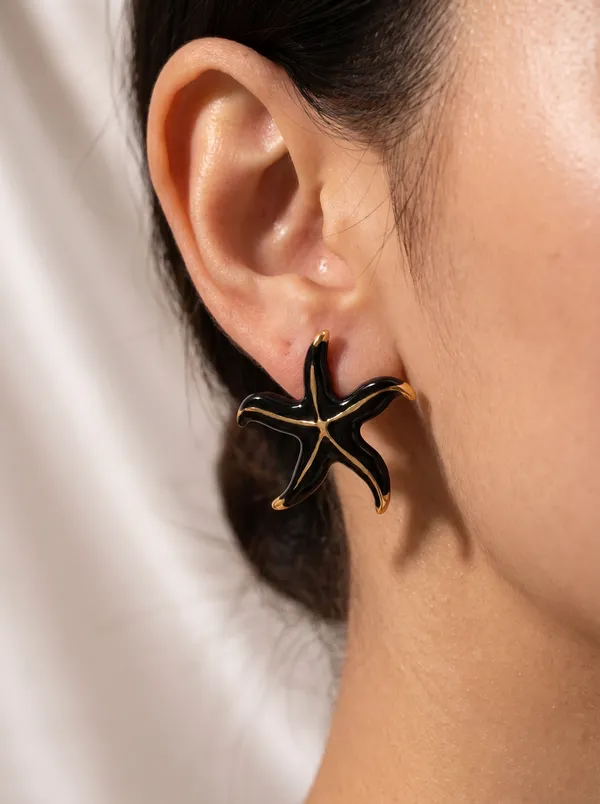 Black_Enamel_Gold_Starfish_Statement_Earrings