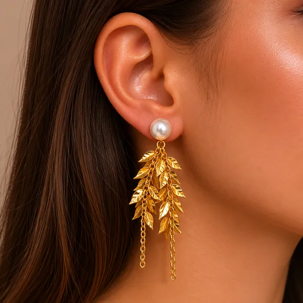 Pearl_Gold_Leaf_Tassel_Statement_Earrings