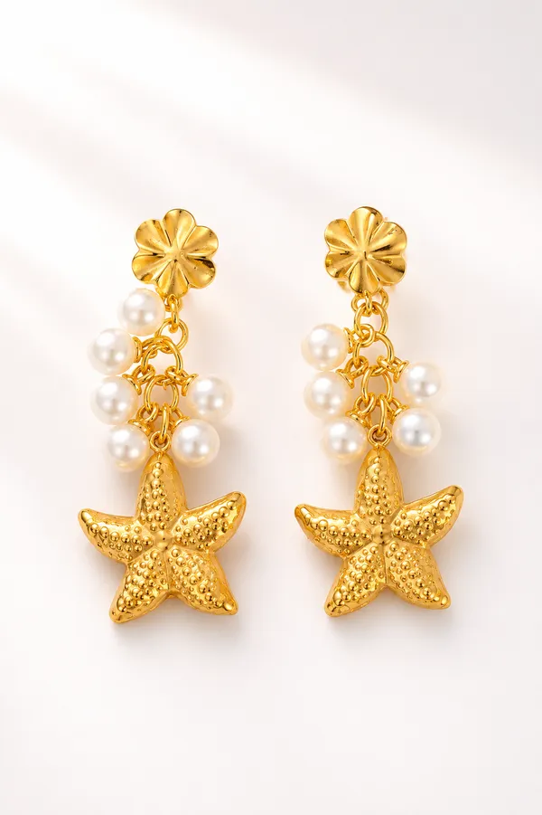 Gold_Starfish_&_Pearl_Drop_Statement_Earrings