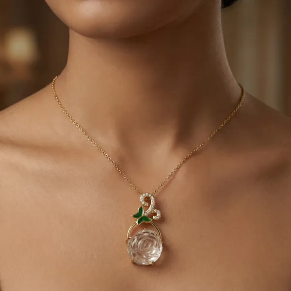 Crystal_Rose_Floral_Gold_Pendant_Necklace