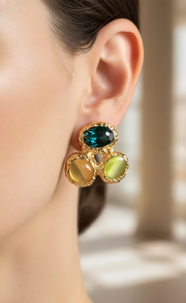Teal_&_Amber_Multicolour_Cluster_Drop_Earrings
