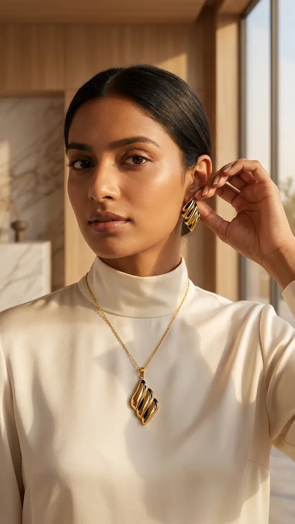 Twisted_Sculptural_Gold_pendant_and_earrings_set