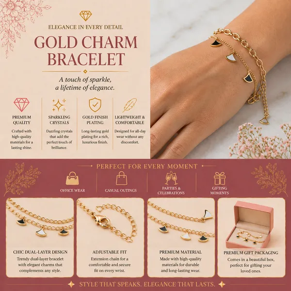 Gold_Fan_Charm_Chain_Bracelet