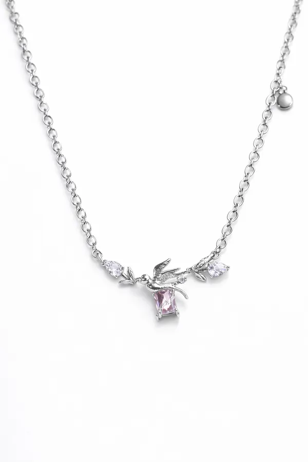 Silver_Pink_Crystal_Bird_Pendant_&_Earring_Set