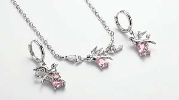 Silver_Pink_Crystal_Bird_Pendant_&_Earring_Set
