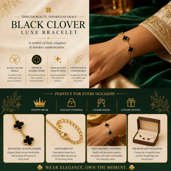 Jet_Black_Clover_Gold_Chain_Bracelet