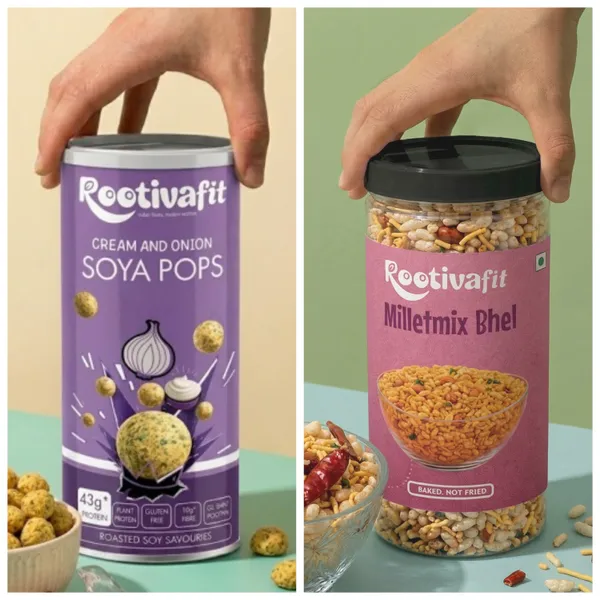 Rootivafit_Millet_Mix_Bhel_And_Rootivafit_Soya_Pops_(Cream_And_Onion_Flavor)_Roasted_Soy_Savouries_(43G_Protein,_Gluten_Free,_High_Fibre)_Combo_Pack_Of_2