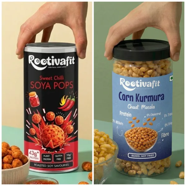 Rootivafit_Corn_Kurmura_(Chaat_Masala_Flavor)_And_Rootivafit_Soya_Pops_(Sweet_Chilli_Flavor)_Roasted_Soy_Savouries_(43G_Protein,_Gluten_Free,_High_Fibre)_Combo_Pack_Of_2
