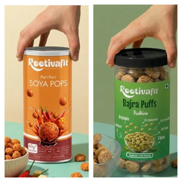 Rootivafit_Bajra_Puffs_(Pudhina_Flavor)_Baked_Healthy_Snack_And_Rootivafit_Soya_Pops_(Peri_Peri_Flavor)_Roasted_Soy_Savouries_(43G_Protein,_Plant_Protein_)_Combo_Pack_Of_2