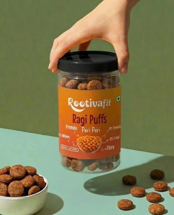Rootivafit_Ragi_Puffs_(Peri_Peri_Flavor)_And_Rootivafit_Soya_Pops_(Achari_Flavor)_Roasted_Soy_Savouries_(45G_Protein,_Plant_Protein_)_Combo_Pack_Of_2