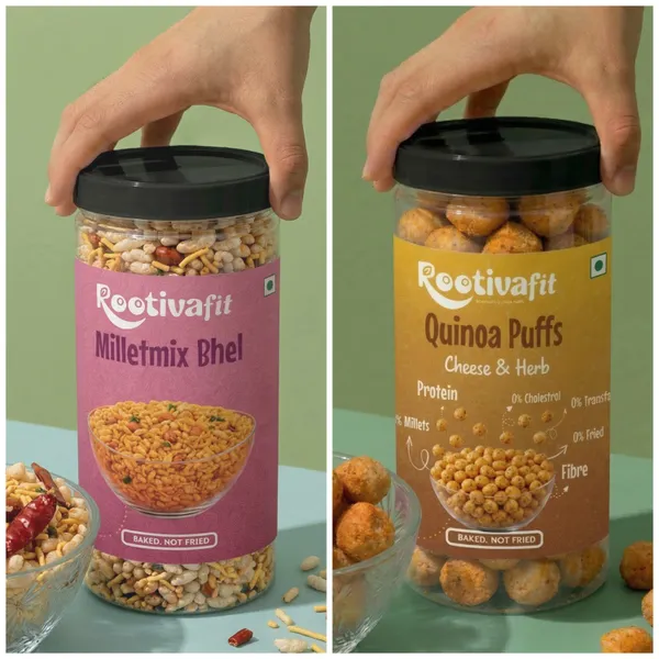 Rootivafit_Quinoa_Puffs_(Cheese_And_Herb_Flavor)_And_Rootivafit_Millet_Mix_Bhel_Healthy_Snack_Combo_Pack_Of_2