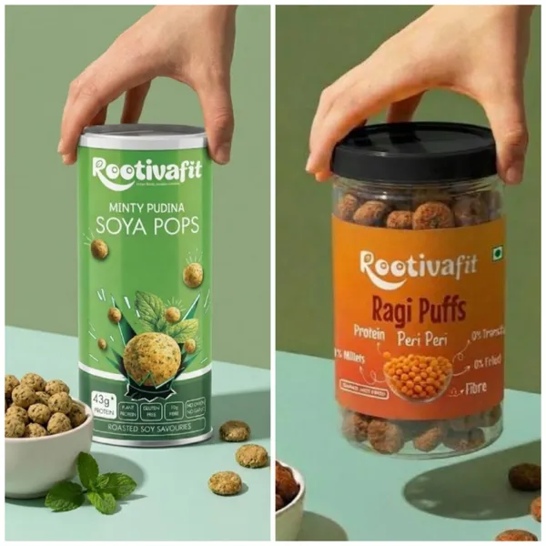 Rootivafit_Ragi_Puffs_(Peri_Peri_Flavor)_And_Rootivafit_Soya_Pops_(Minty_Pudhina_Flavor)_Roasted_Soy_Savouries_(43G_Protein,_Gluten_Free,_High_Fibre)_Combo_Pack_Of_2