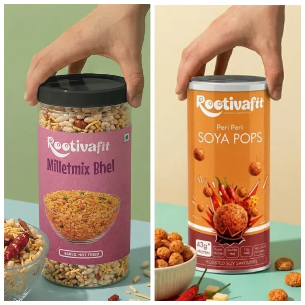 Rootivafit_Millet_Mix_Bhel_And_Rootivafit_Soya_Pops_(Peri_Peri_Flavor)_Roasted_Soy_Savouries_(43G_Protein,_Plant_Protein_)_Combo_Pack_Of_2