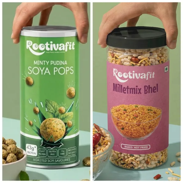 Rootivafit_Millet_Mix_Bhel_And_Rootivafit_Soya_Pops_(Minty_Pudhina_Flavor)_Roasted_Soy_Savouries_(43G_Protein,_Gluten_Free,_High_Fibre)_Combo_Pack_Of_2