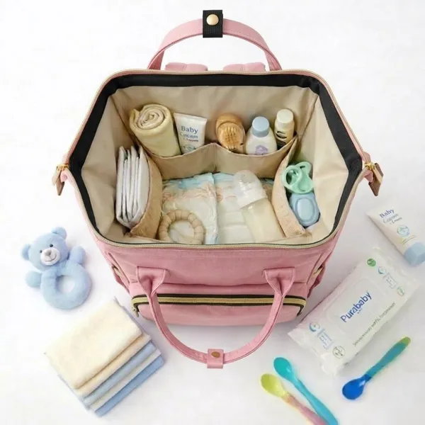 Stylish_Baby_Diaper_Bag_Backpack_for_Moms_|_Large_Capacity_Waterproof_Mommy_Bag_|_Multipurpose_Maternity_Travel_Bag_with_Multiple_Pockets_|_Pink