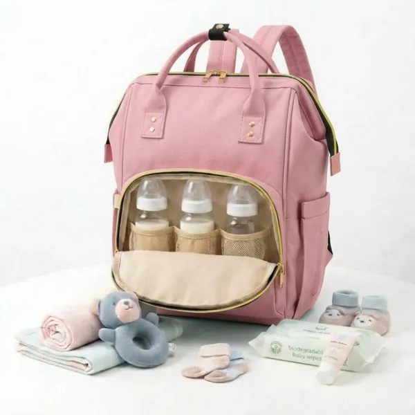 Stylish_Baby_Diaper_Bag_Backpack_for_Moms_|_Large_Capacity_Waterproof_Mommy_Bag_|_Multipurpose_Maternity_Travel_Bag_with_Multiple_Pockets_|_Pink