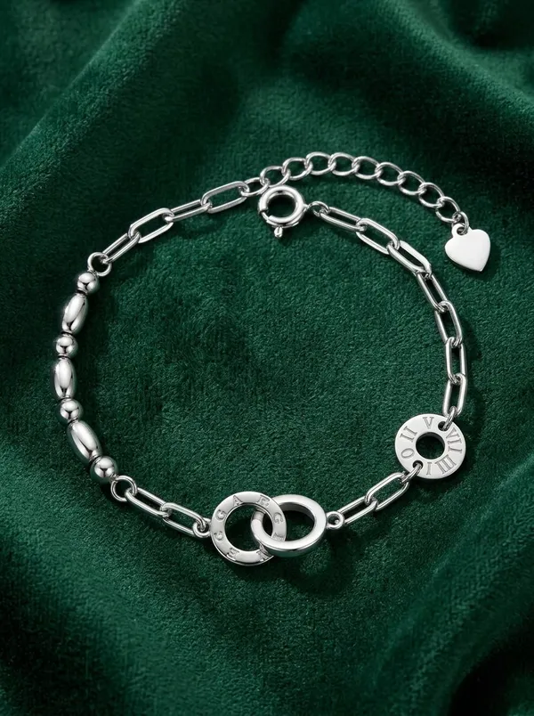 Silver_Tone_Interlocking_Ring_Chain_Adjustable_Bracelet_For_Women_925_Sterling_Silver