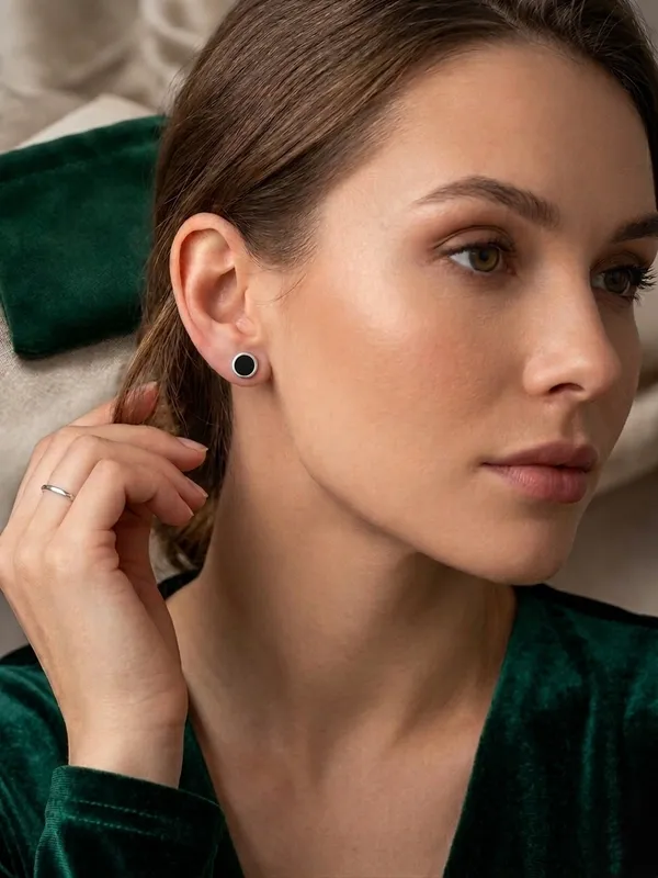 925_Silver_Black_Circle_Stud_Earrings
