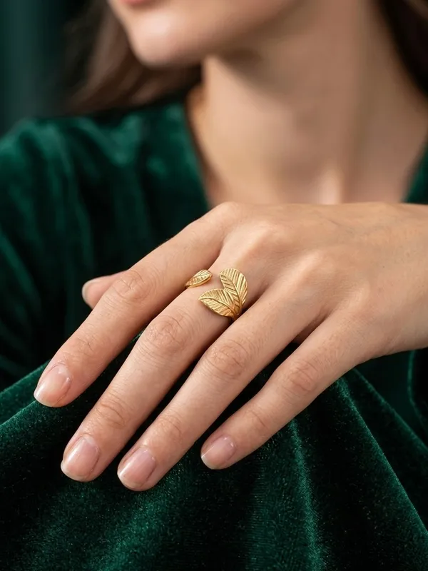 Gold_Tone_Leaf_Design_Open_Ring_for_Women