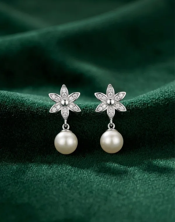 Silver_Flower_Pearl_Drop_Earrings_925_Sterling_Silver