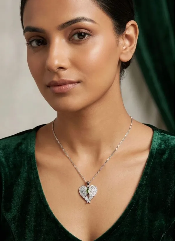 Angel_Wings_Foldable_Pendant_Necklace_With_Green_Heart_925_Sterling_Silver_Green