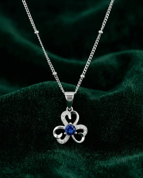 Floral_Pendant_With_Blue_Sapphire_Tone_Stone_925_Sterling_Silver