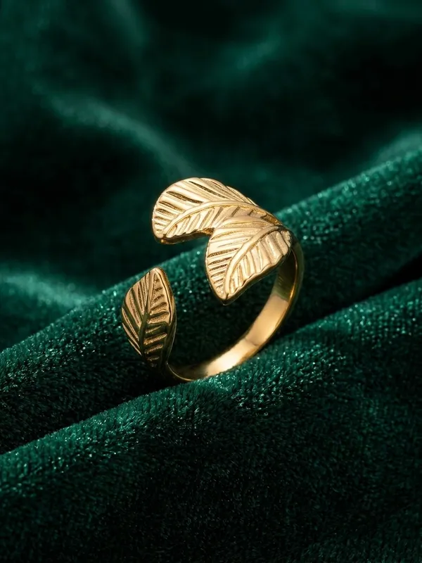 Gold-Tone_Leaf_Design_Open_Ring_for_Women