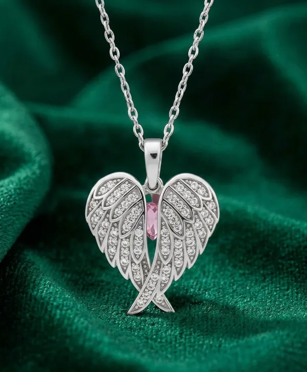 Angel_Wings_Foldable_Pendant_Necklace_With_Green_Heart_925_Sterling_Silver_Pink