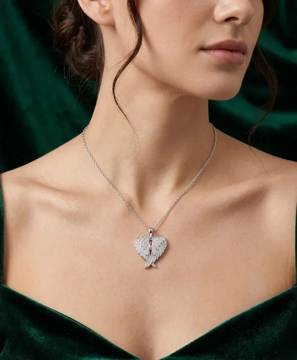 Angel_Wings_Foldable_Pendant_Necklace_With_Green_Heart_925_Sterling_Silver_Pink