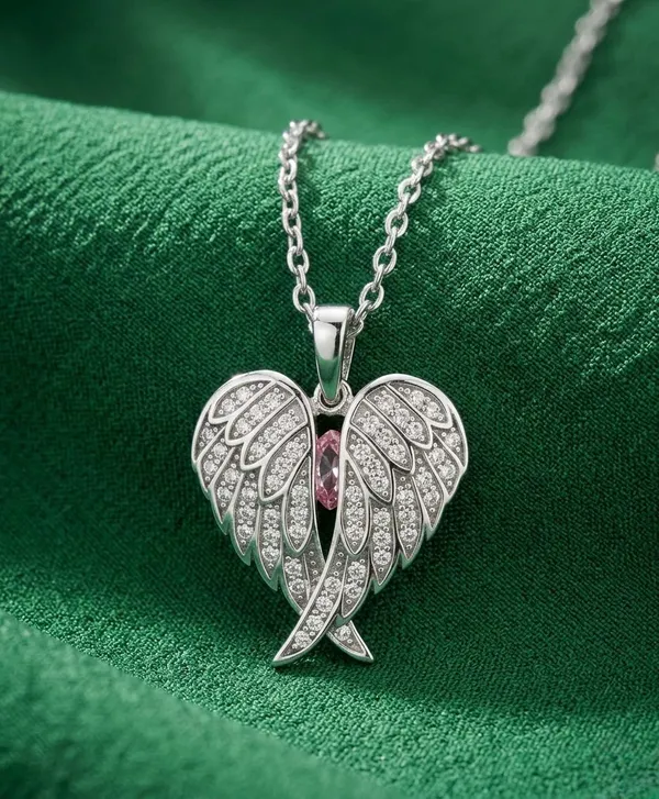 Angel_Wings_Foldable_Pendant_Necklace_With_Green_Heart_925_Sterling_Silver_Pink