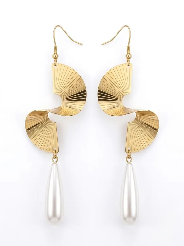 Gold_Tone_Fan_Design_Drop_Earrings_For_Women