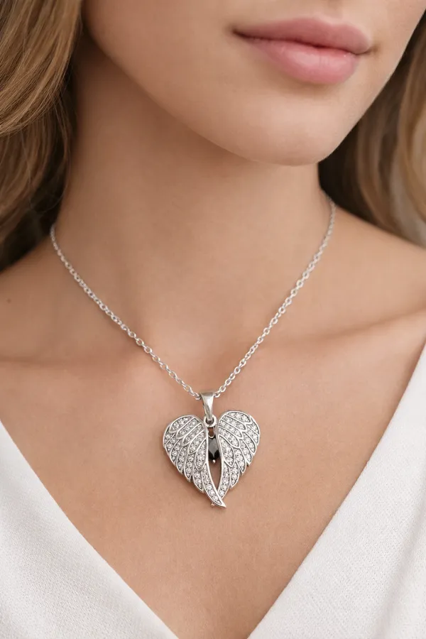 Angel_Wings_Foldable_Pendant_Necklace_With_Green_Heart_925_Sterling_Silver_Black