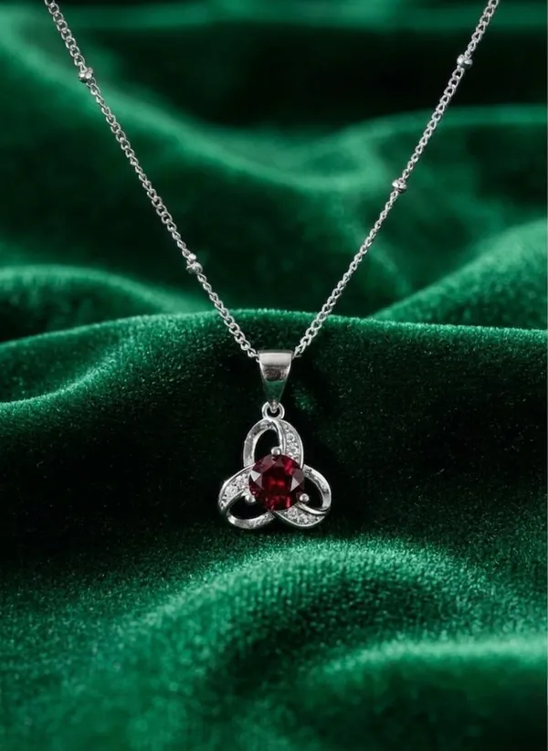 Tri_Knot_Pendant_With_Deep_Red_Zircon_Elegant_Designer_Jewellery_For_Women_925_Sterling_Silver