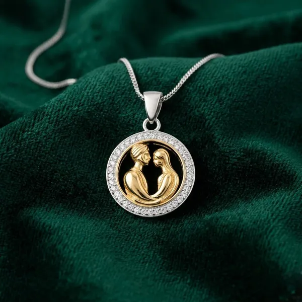 Pendant_With_Crystal_Halo_Two_Tone_Silver_Gold_Plated_Kissing_Couple_Pendant