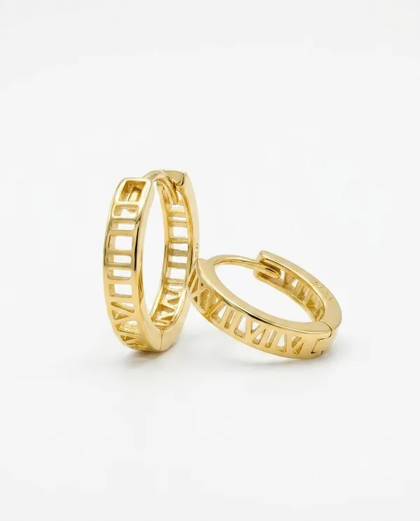 925_Silver_Roman_Numeral_Hoop_Earrings_Gold_Polished