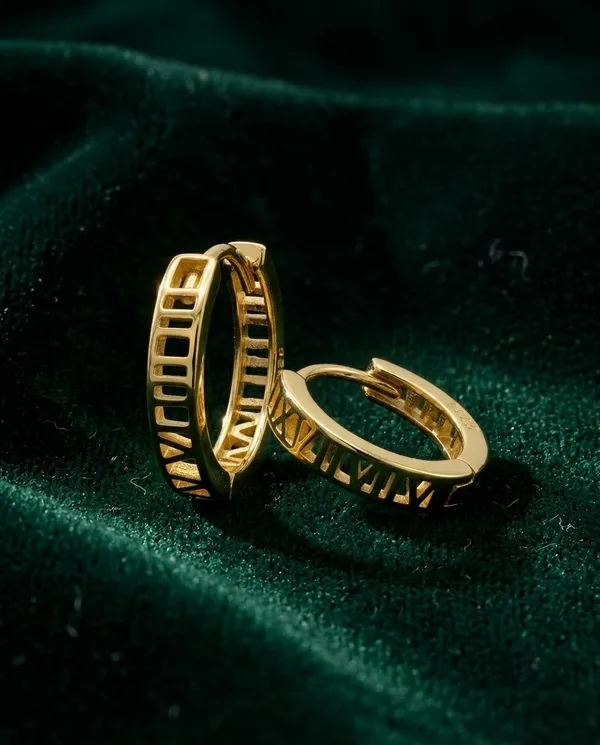 925_Silver_Roman_Numeral_Hoop_Earrings_Gold_Polished