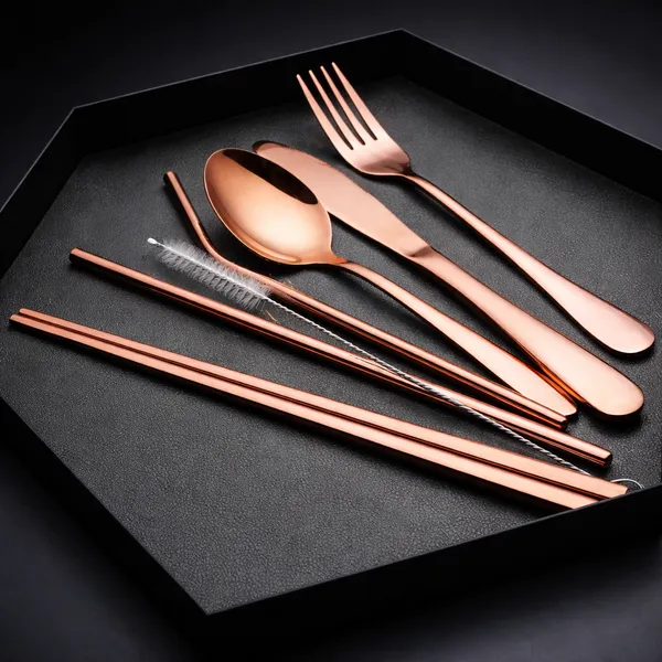 Rose_Gold_Reusable_Stainless_Steel_Cutlery_Set_with_Carry_Pouch__Spoon_Fork_Knife_Chopsticks_And_Straw_Set__Travel_Friendly_Tableware_for_Office_Picnic_Camping