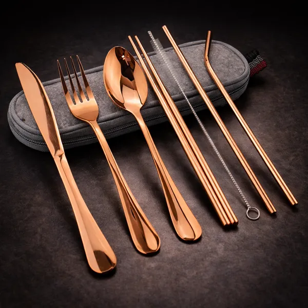 Rose_Gold_Reusable_Stainless_Steel_Cutlery_Set_with_Carry_Pouch__Spoon_Fork_Knife_Chopsticks_And_Straw_Set__Travel_Friendly_Tableware_for_Office_Picnic_Camping