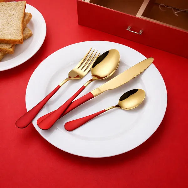 KITCHZENGO™_24_Pcs_Gifting_Cutlery_Set_(Red_&_Gold)_Stainless_Steel_Dinner_Set_|_Premium_Spoon_Fork_Knife_Set_for_Home,_Hotel_&_Gift_Purpose