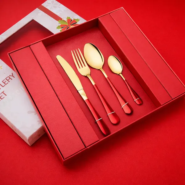 KITCHZENGO™_24_Pcs_Gifting_Cutlery_Set_(Red_&_Gold)_Stainless_Steel_Dinner_Set_|_Premium_Spoon_Fork_Knife_Set_for_Home,_Hotel_&_Gift_Purpose