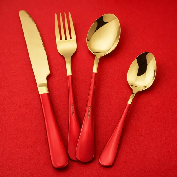 KITCHZENGO™_24_Pcs_Gifting_Cutlery_Set_(Red_&_Gold)_Stainless_Steel_Dinner_Set_|_Premium_Spoon_Fork_Knife_Set_for_Home,_Hotel_&_Gift_Purpose