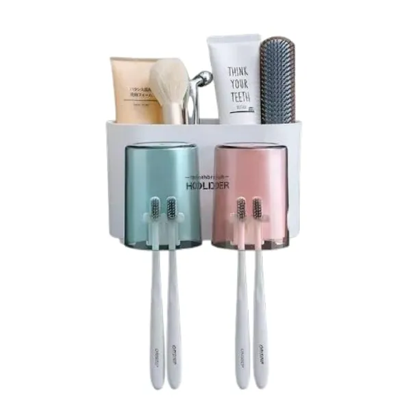 White_Wall_Mounted_Toothbrush_Holder_with_Cup__Bathroom_Organizer__Space_Saving_Toothbrush_Stand_for_Home_And_Wash_Basin