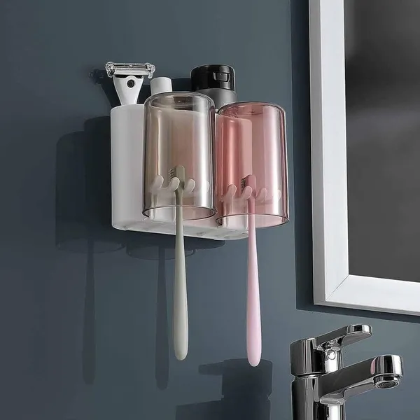 White_Wall_Mounted_Toothbrush_Holder_with_Cup__Bathroom_Organizer__Space_Saving_Toothbrush_Stand_for_Home_And_Wash_Basin