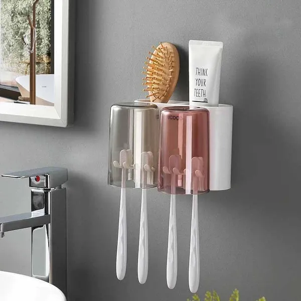 White_Wall_Mounted_Toothbrush_Holder_with_Cup__Bathroom_Organizer__Space_Saving_Toothbrush_Stand_for_Home_And_Wash_Basin