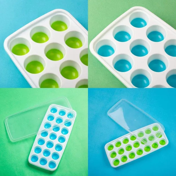 Multicolour_KItchzeengo2_Pcs_Multicolour_Ice_Cube_Tray_with_Lid_And_Silicone_Bottom__Easy_Release_Ice_Mould__14_Grid_Ice_Cube_Maker__Plastic__Stackable_And_Leak_Proof__Freezer_Safe
