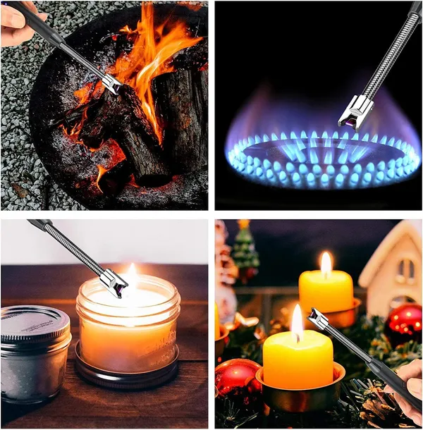 KITCHZENGO_Electric_Rechargeable_Plasma_Gas_Lighter_with_360°_Flexible_Neck,_Type-C_USB_Charging,_Windproof_Arc_Lighter_for_Gas_Stove,_BBQ,_Candles_&_Pooja_Use,_LED_Battery_Indicator,_Safety_Lock,_Black_(Pack_of_1)