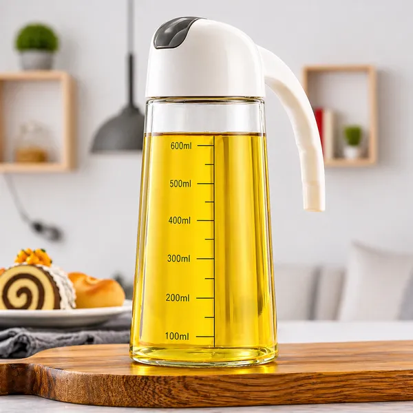 KITCHZENGO_Glass_Oil_Dispenser_Bottle_630ml_with_Handle_–_Leakproof_Automatic_Flip_Lid_Oil_Pourer,_Measuring_Scale_Kitchen_Oil_Container_for_Cooking_&_Vinegar