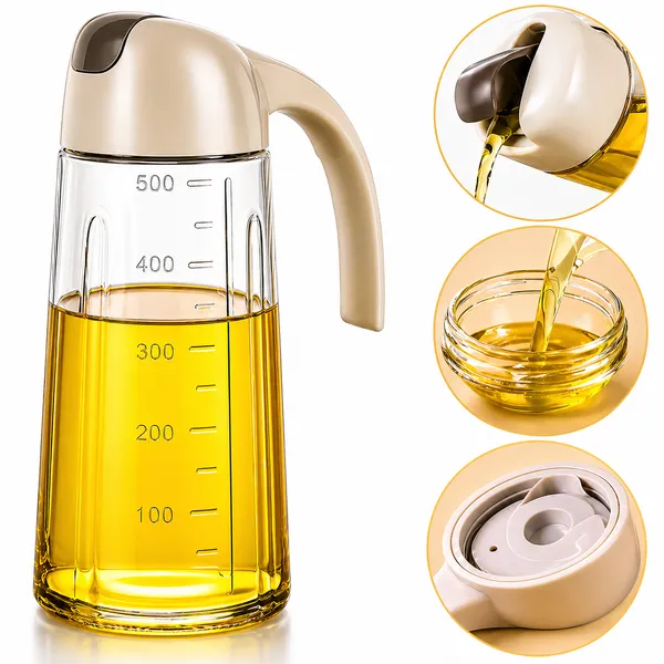 KITCHZENGO_Glass_Oil_Dispenser_Bottle_630ml_with_Handle_–_Leakproof_Automatic_Flip_Lid_Oil_Pourer,_Measuring_Scale_Kitchen_Oil_Container_for_Cooking_&_Vinegar